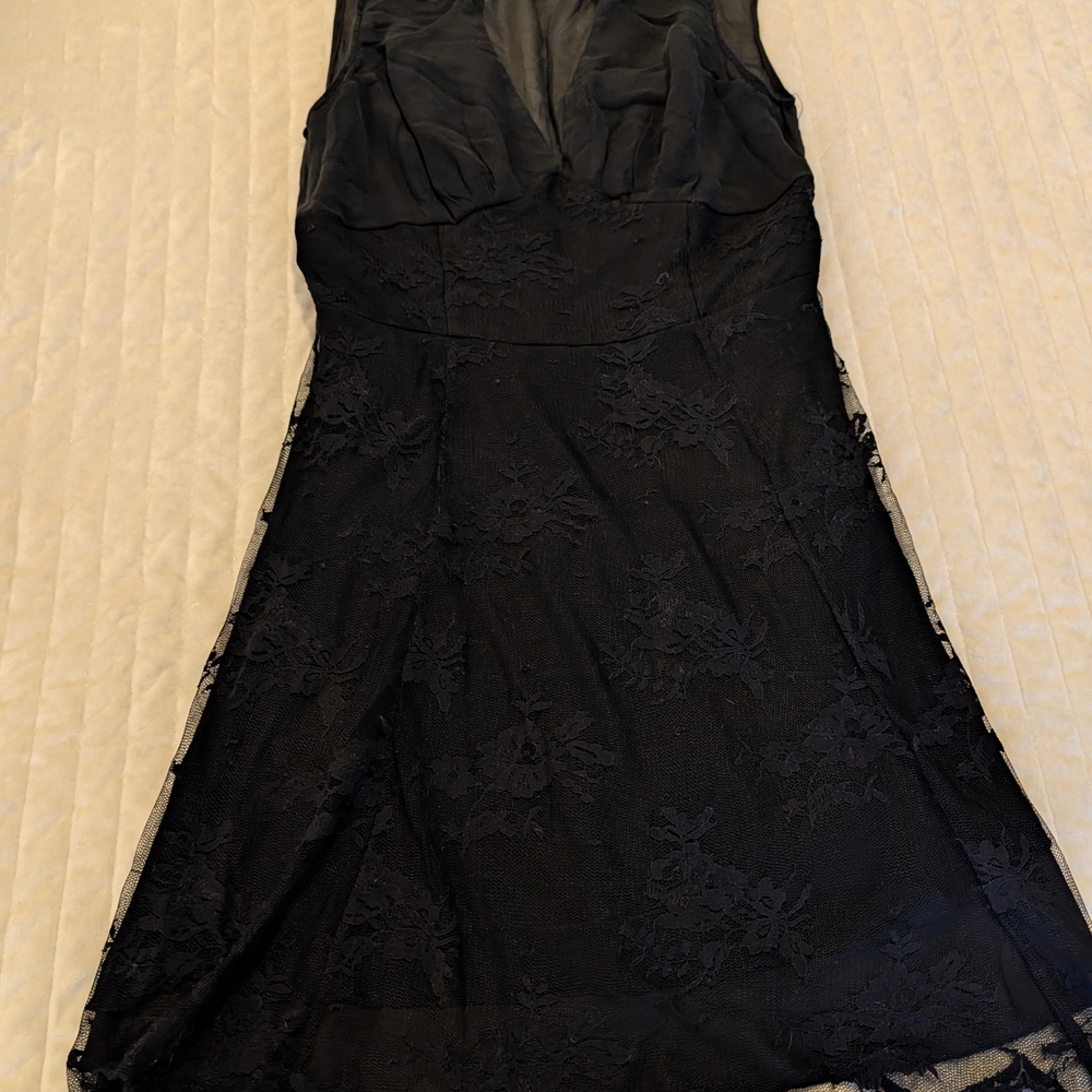 Nanette Lepore Black Silk Chiffon & Lace Fit Flare Dress – XS / 0